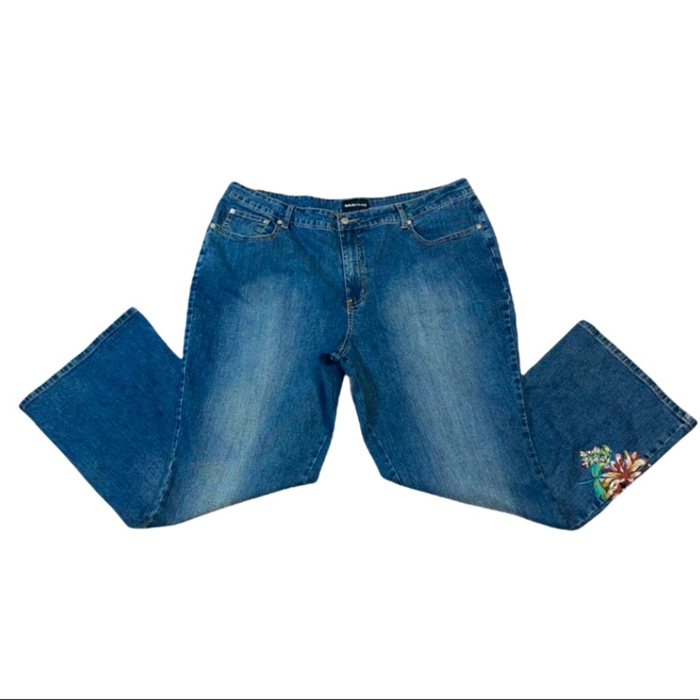 NWT Marianne Floral Embroidered Dark Denim Jeans, Size 22